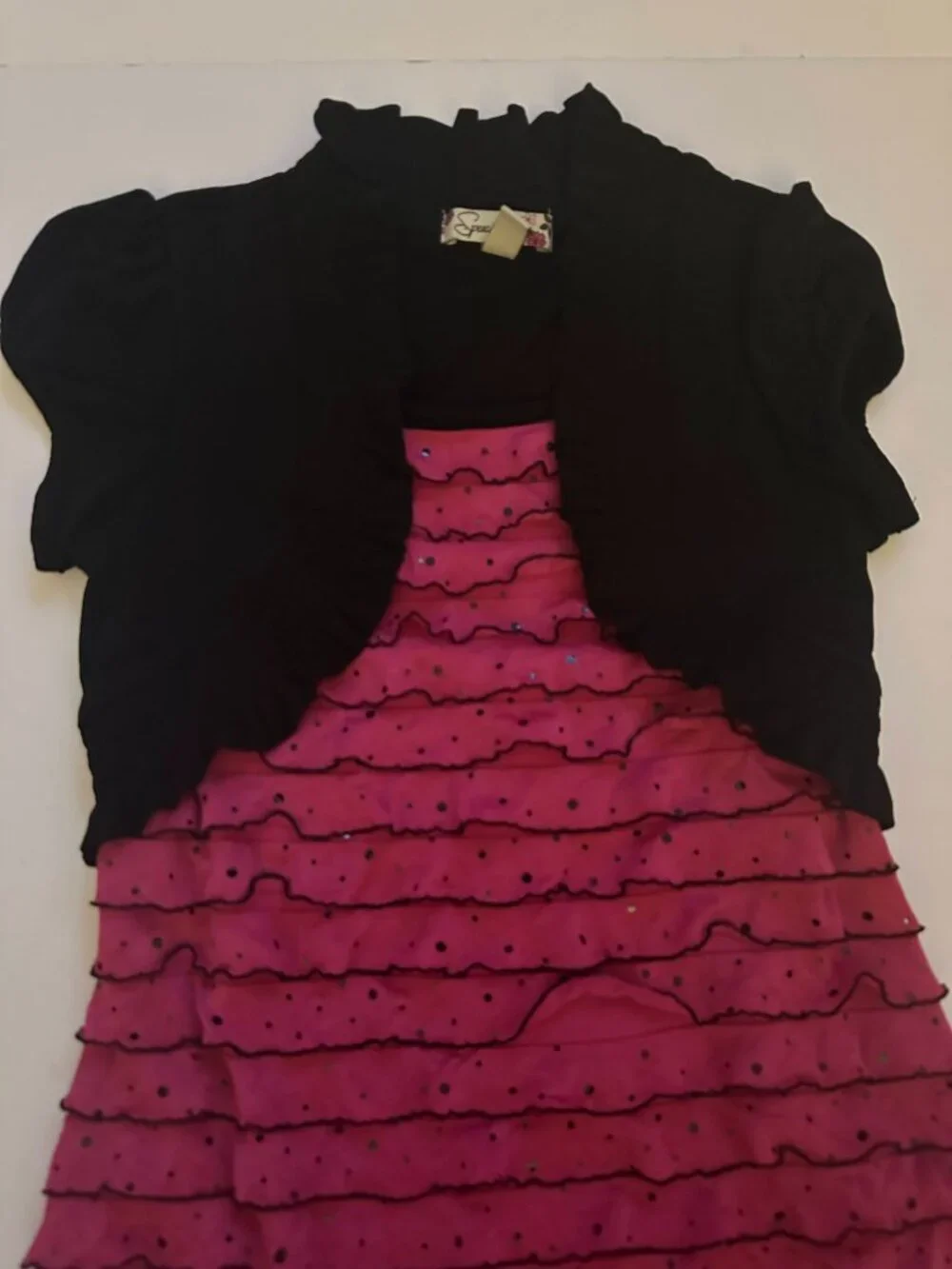 SPEECHLESS Black & Pink Sparkle Ruffle Dress w/attached jacket Girls Size 10